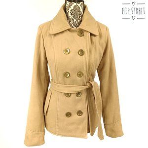 BONGO Double Breasted Belted Fleece Pea Coat L